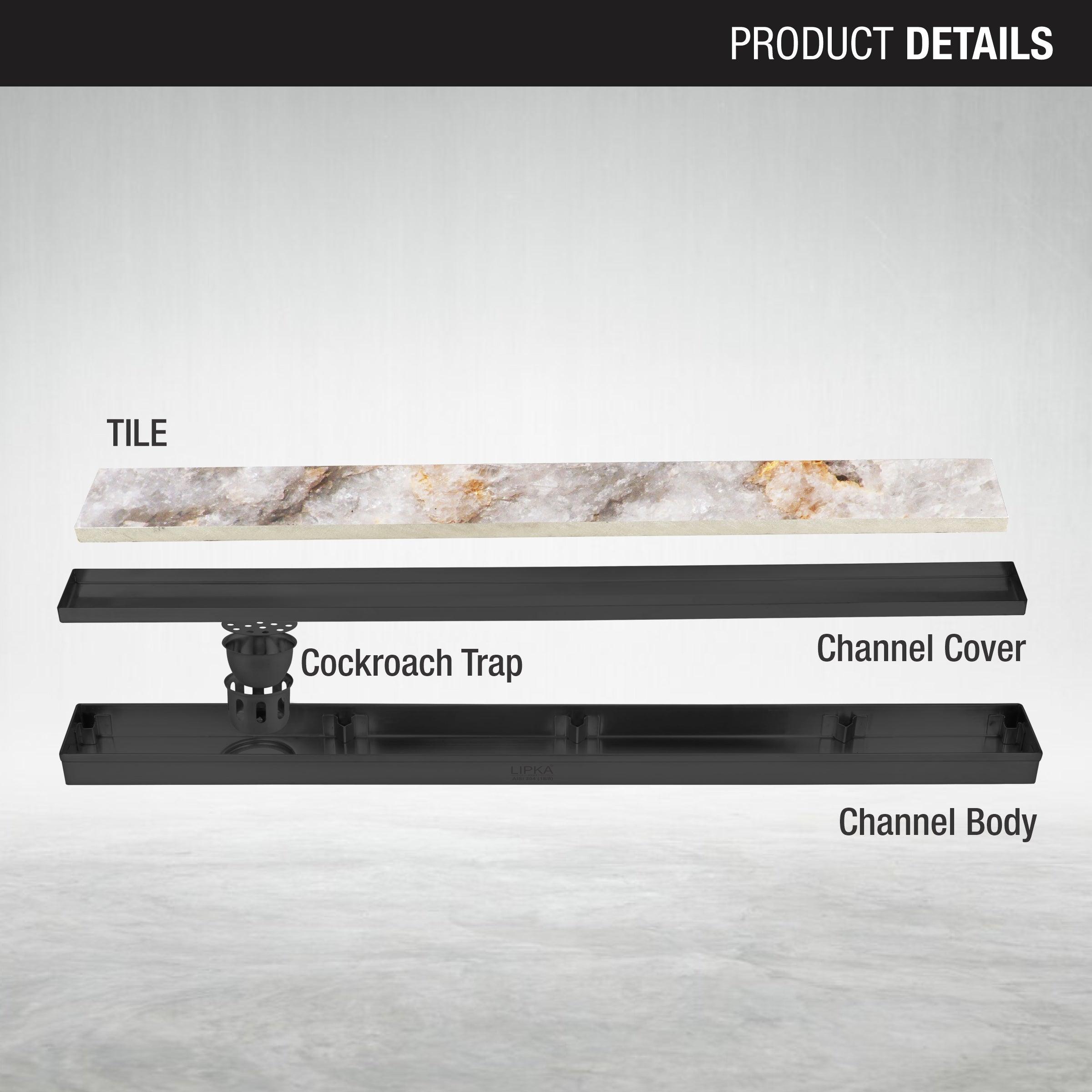 Tile Insert Shower Drain Channel - Black (48 x 3 Inches) parts