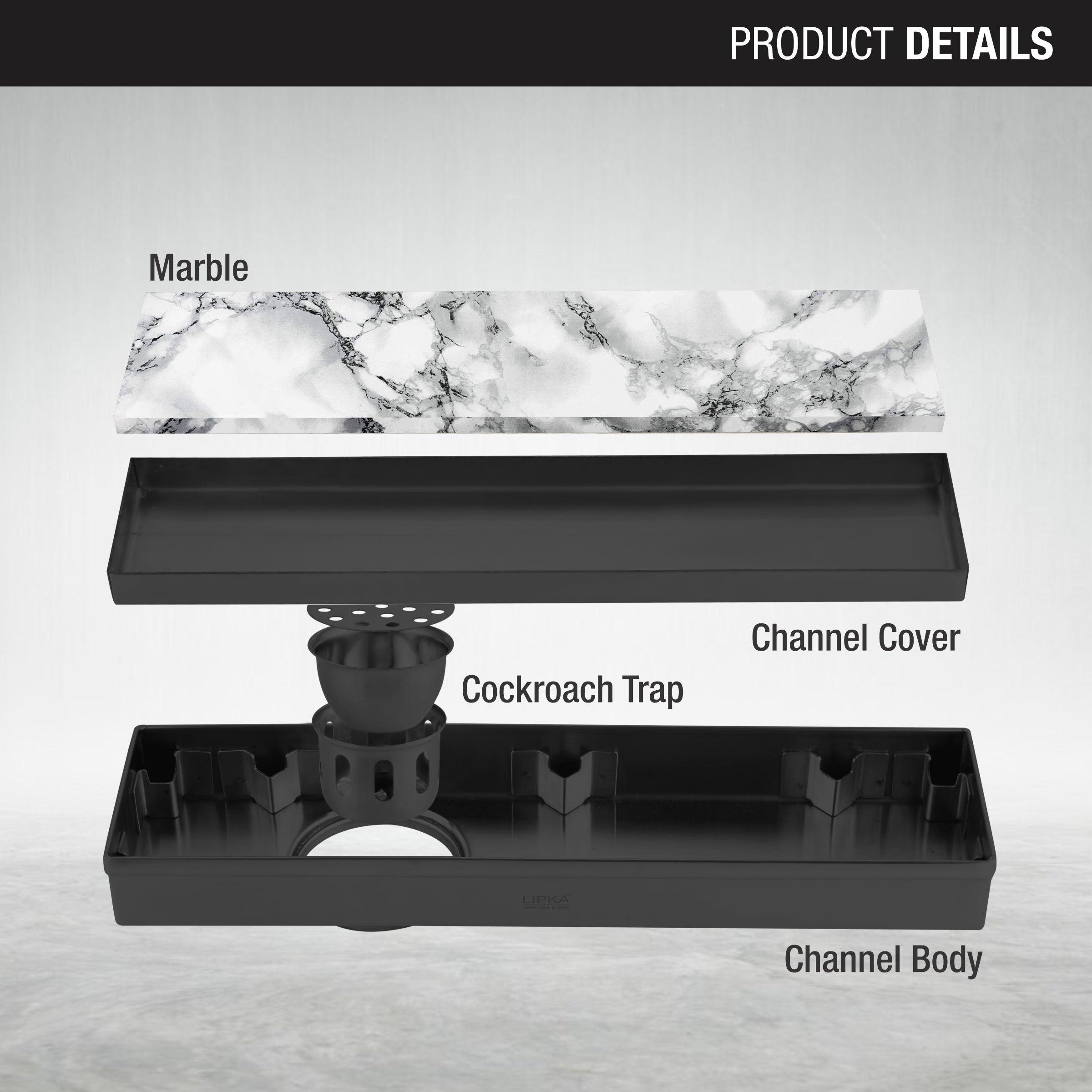 Marble Insert Shower Drain Channel - Black (32 x 3 Inches) parts