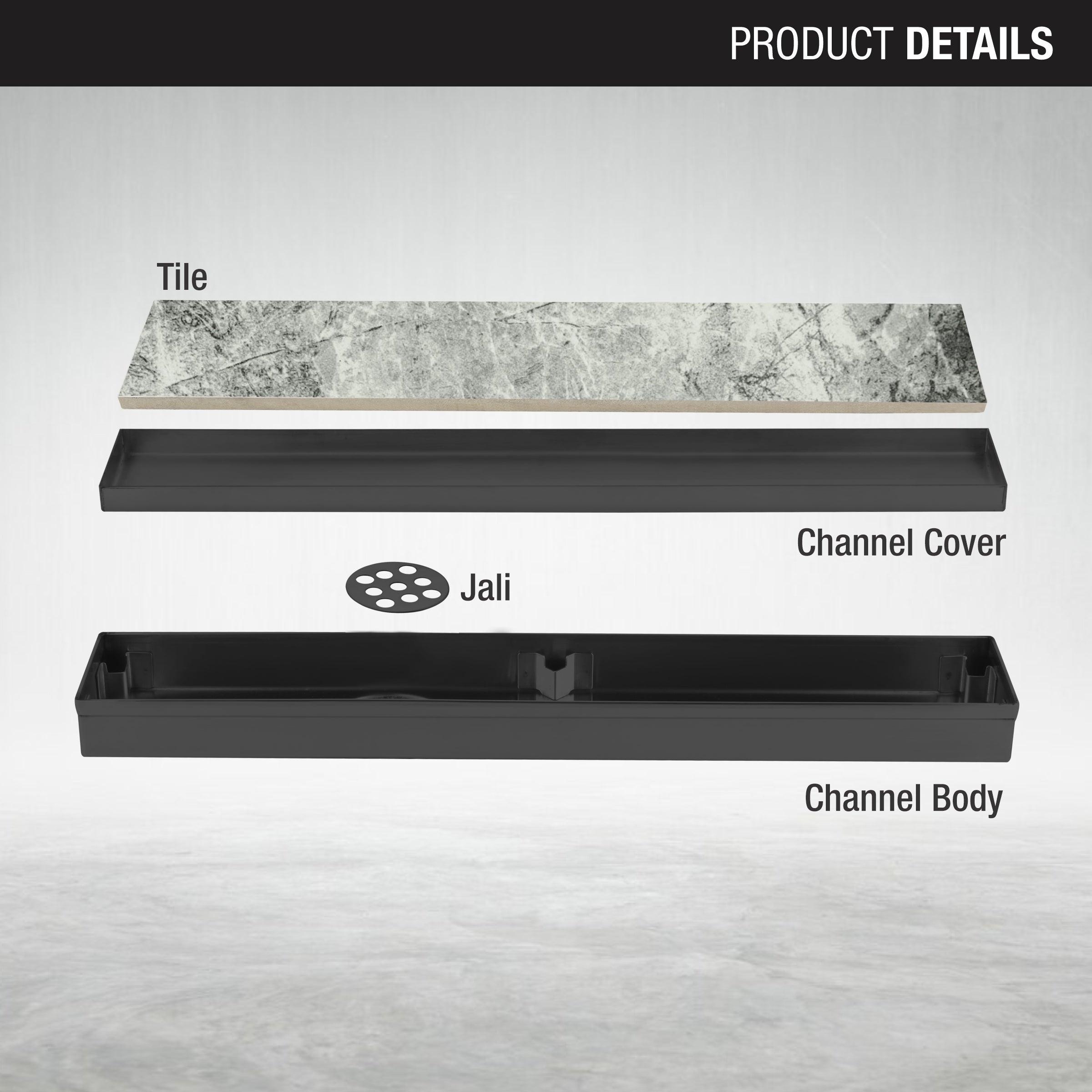 Tile Insert Shower Drain Channel - Black (40 x 2 Inches)  parts