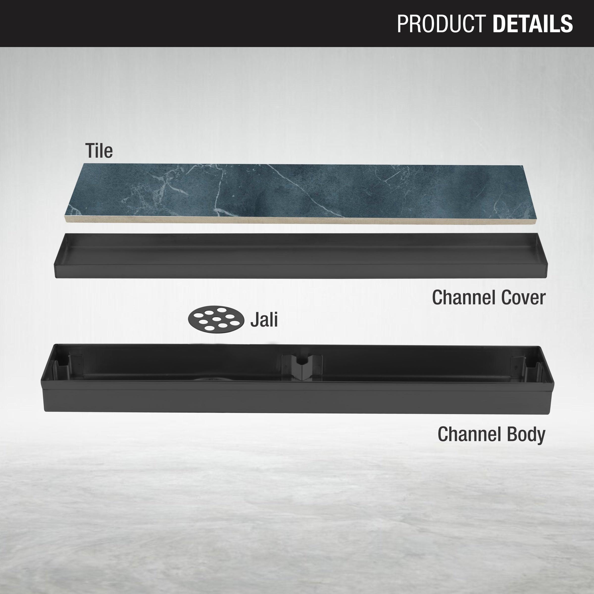 Tile Insert Shower Drain Channel - Black (18 x 2 Inches) parts
