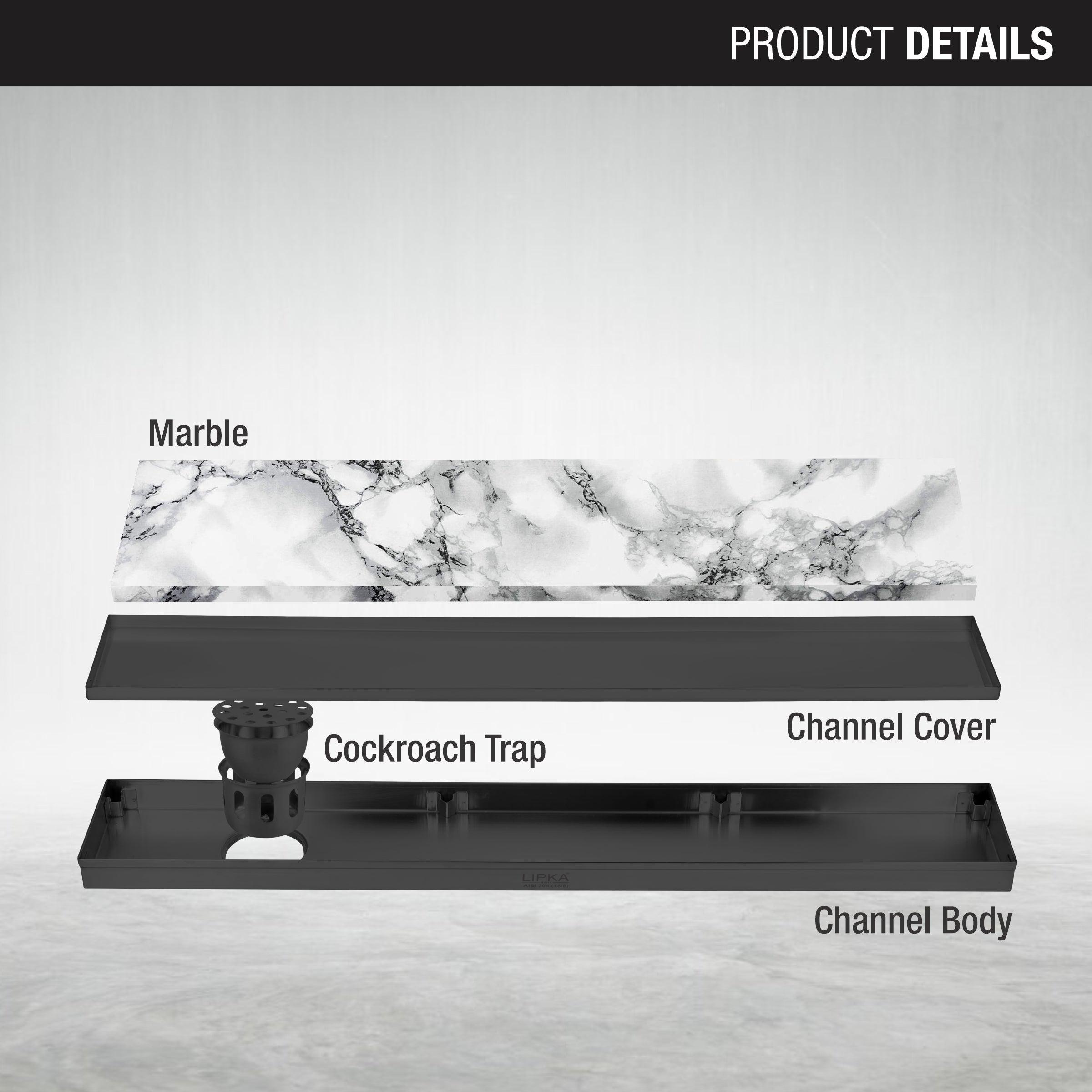 Marble Insert Shower Drain Channel - Black (36 x 4 Inches) - LIPKA - Lipka Home