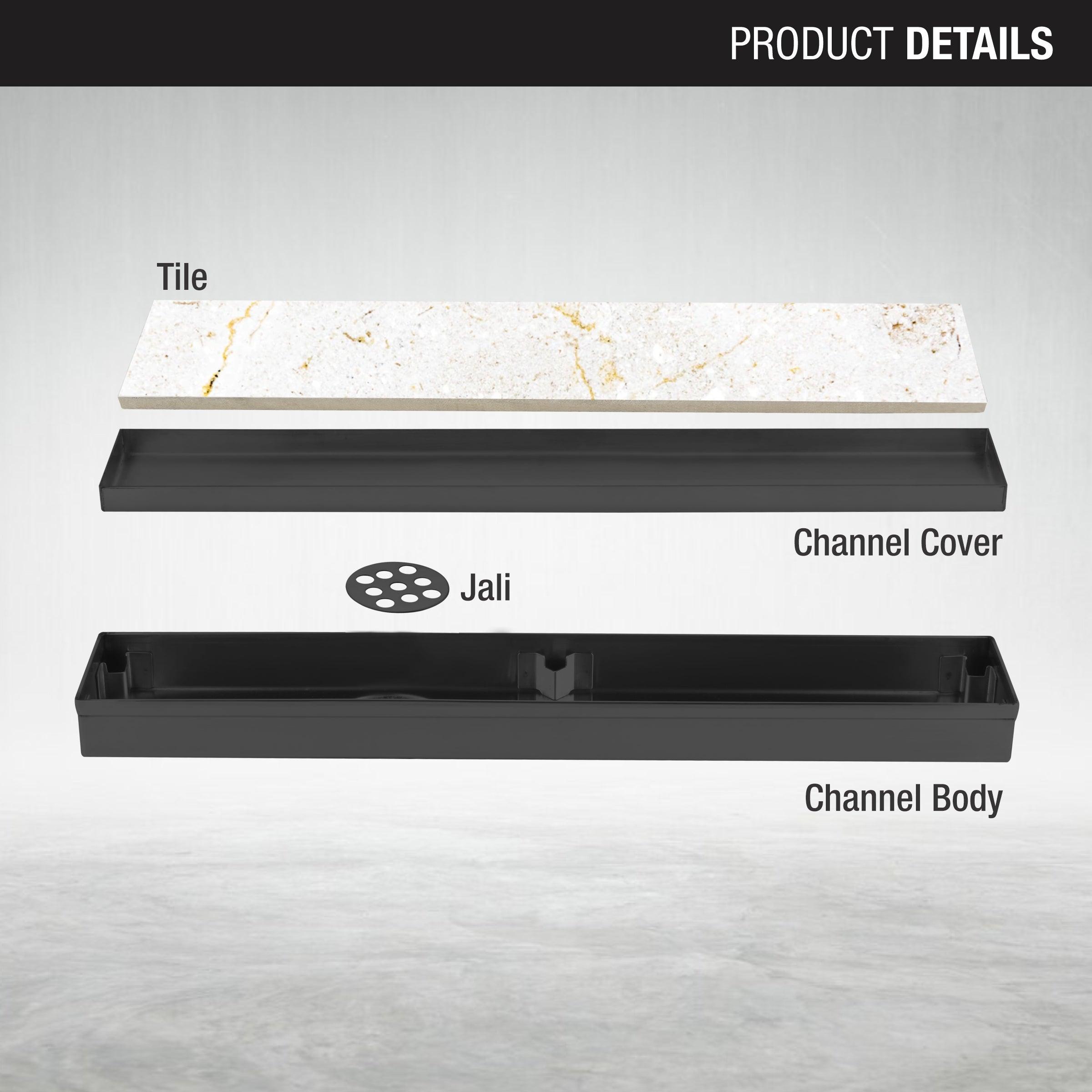 Tile Insert Shower Drain Channel - Black (24 x 2 Inches) parts