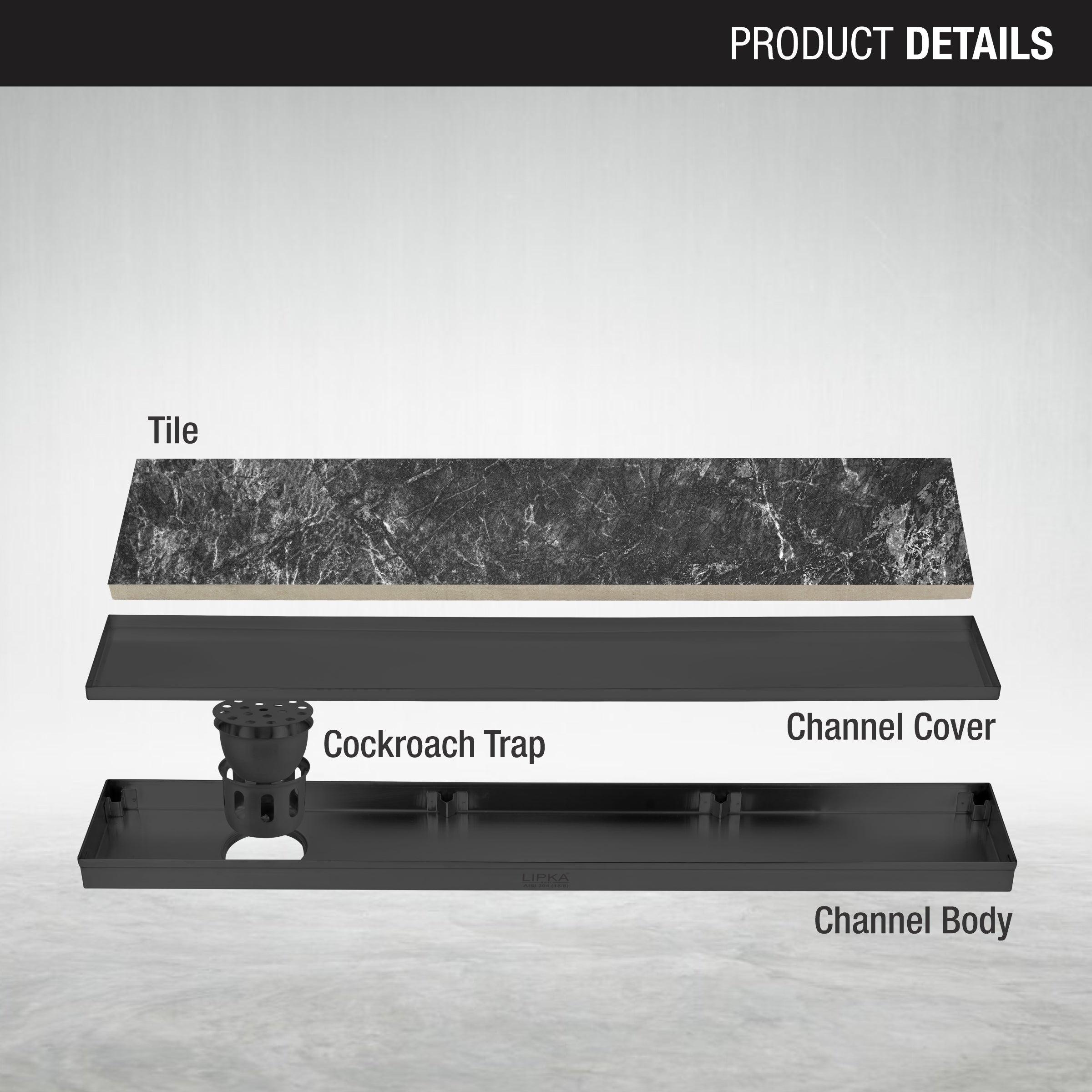 Tile Insert Shower Drain Channel - Black (48 x 4 Inches) - LIPKA - Lipka Home