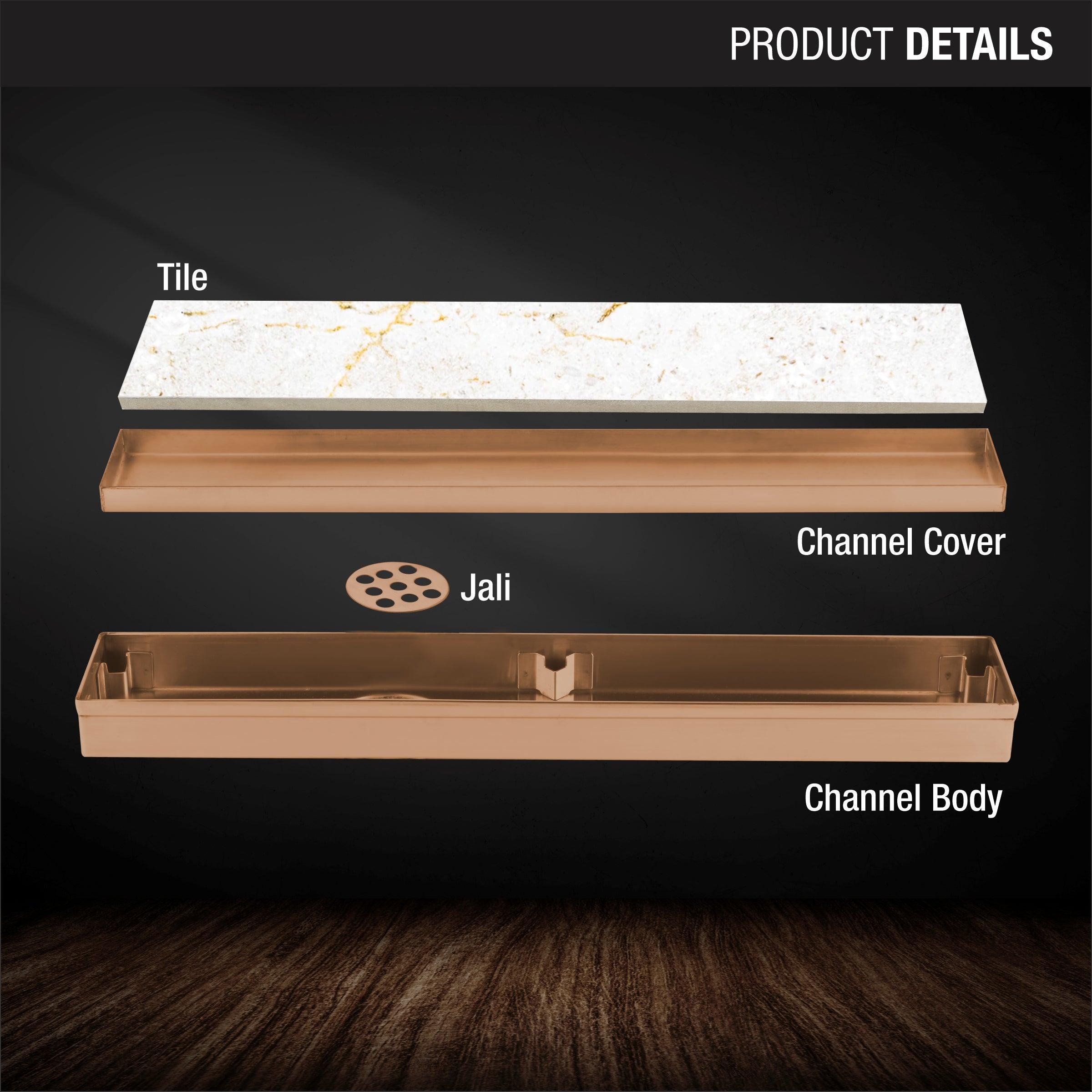Tile Insert Shower Drain Channel - Yellow Gold (24 x 2 Inches) product details