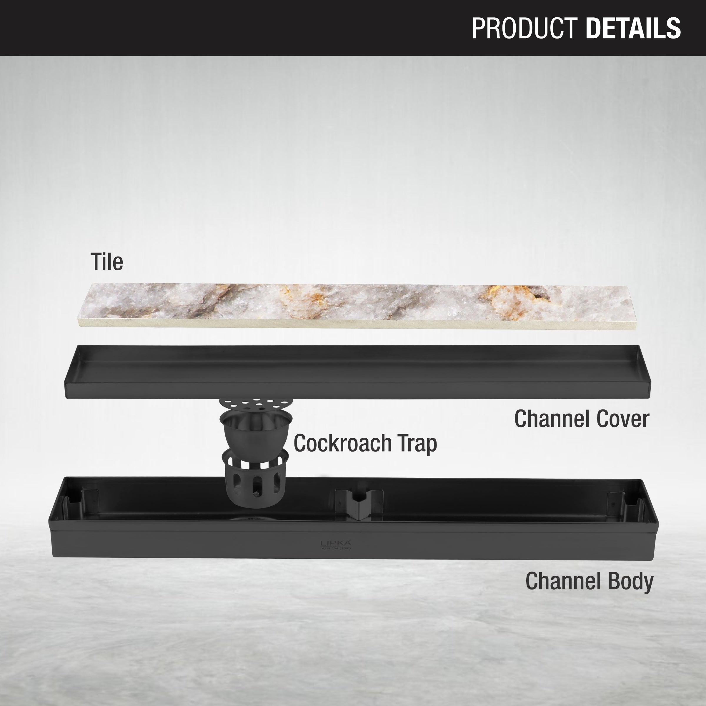 Tile Insert Shower Drain Channel - Black (32 x 3 Inches) parts