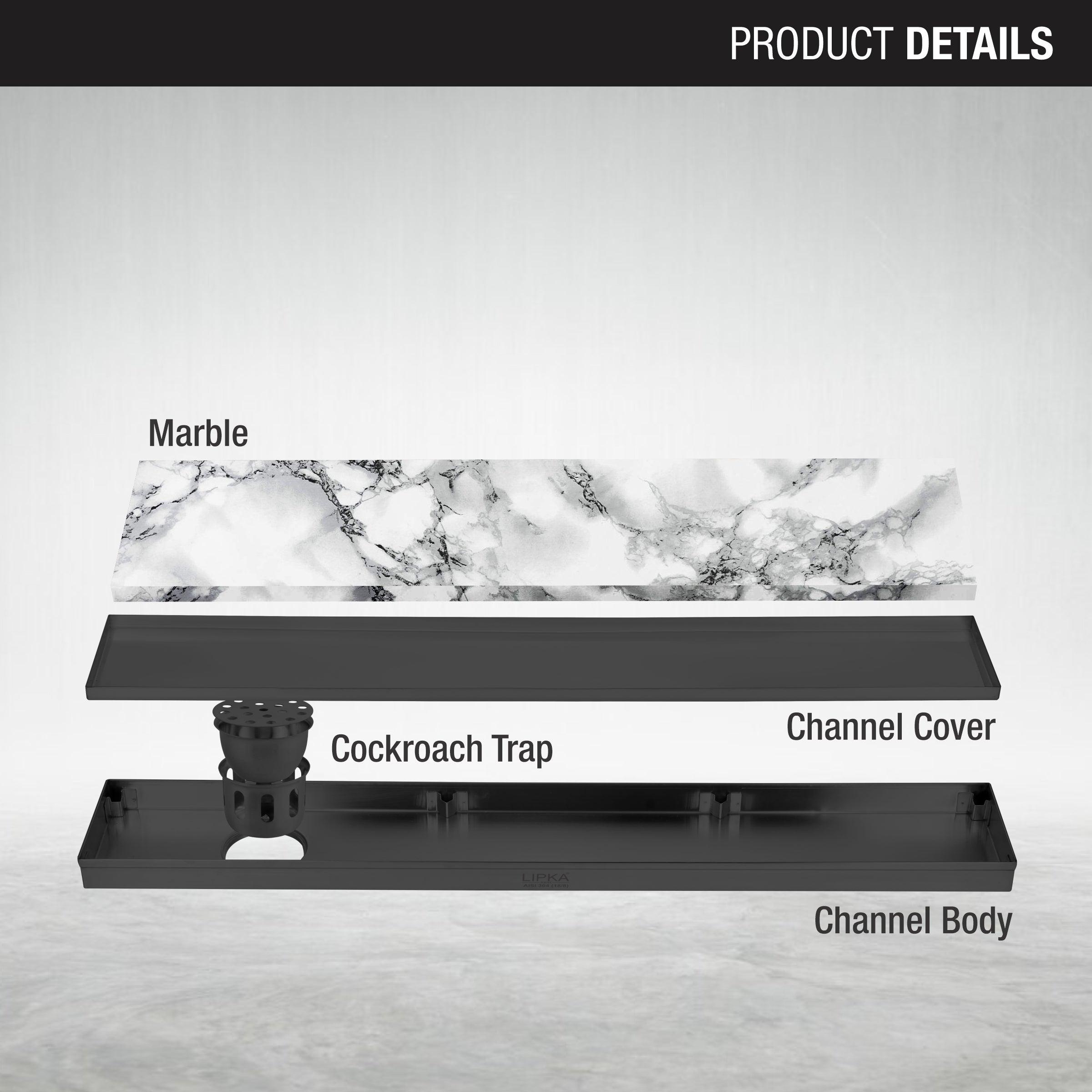 Marble Insert Shower Drain Channel - Black (40 x 4 Inches) - LIPKA - Lipka Home