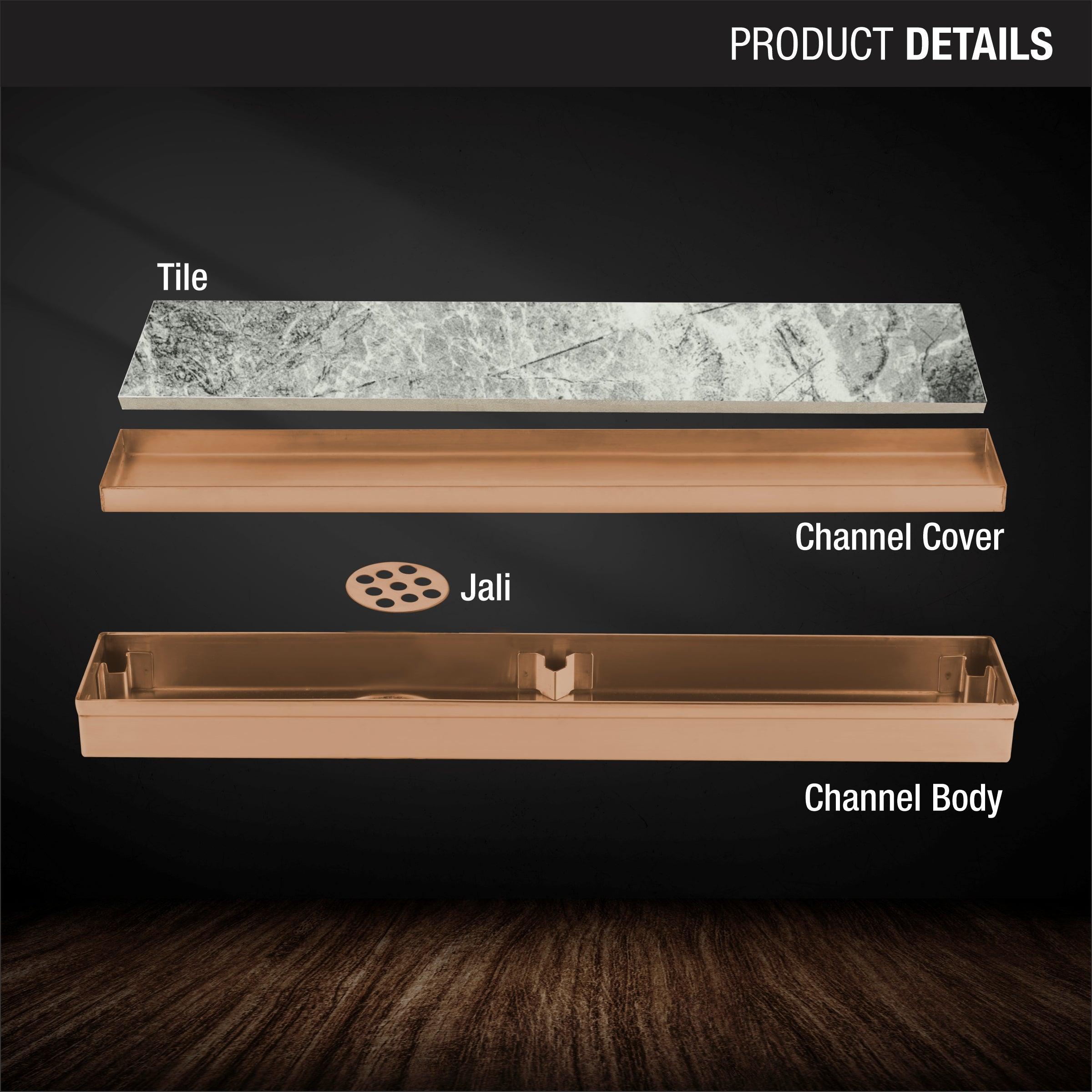 Tile Insert Shower Drain Channel - Yellow Gold (40 x 2 Inches) product details