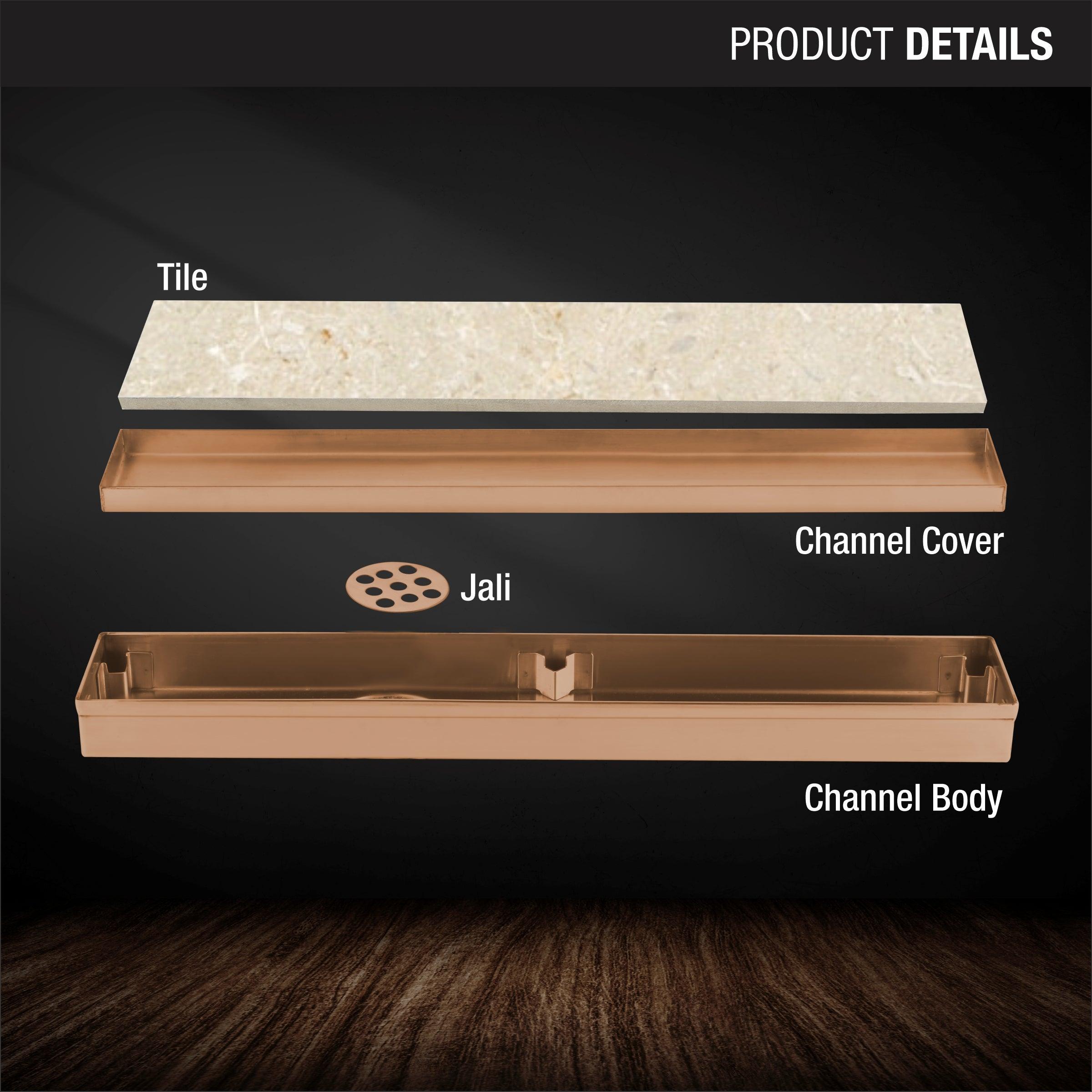 Tile Insert Shower Drain Channel - Yellow Gold (36 x 2 Inches) product details