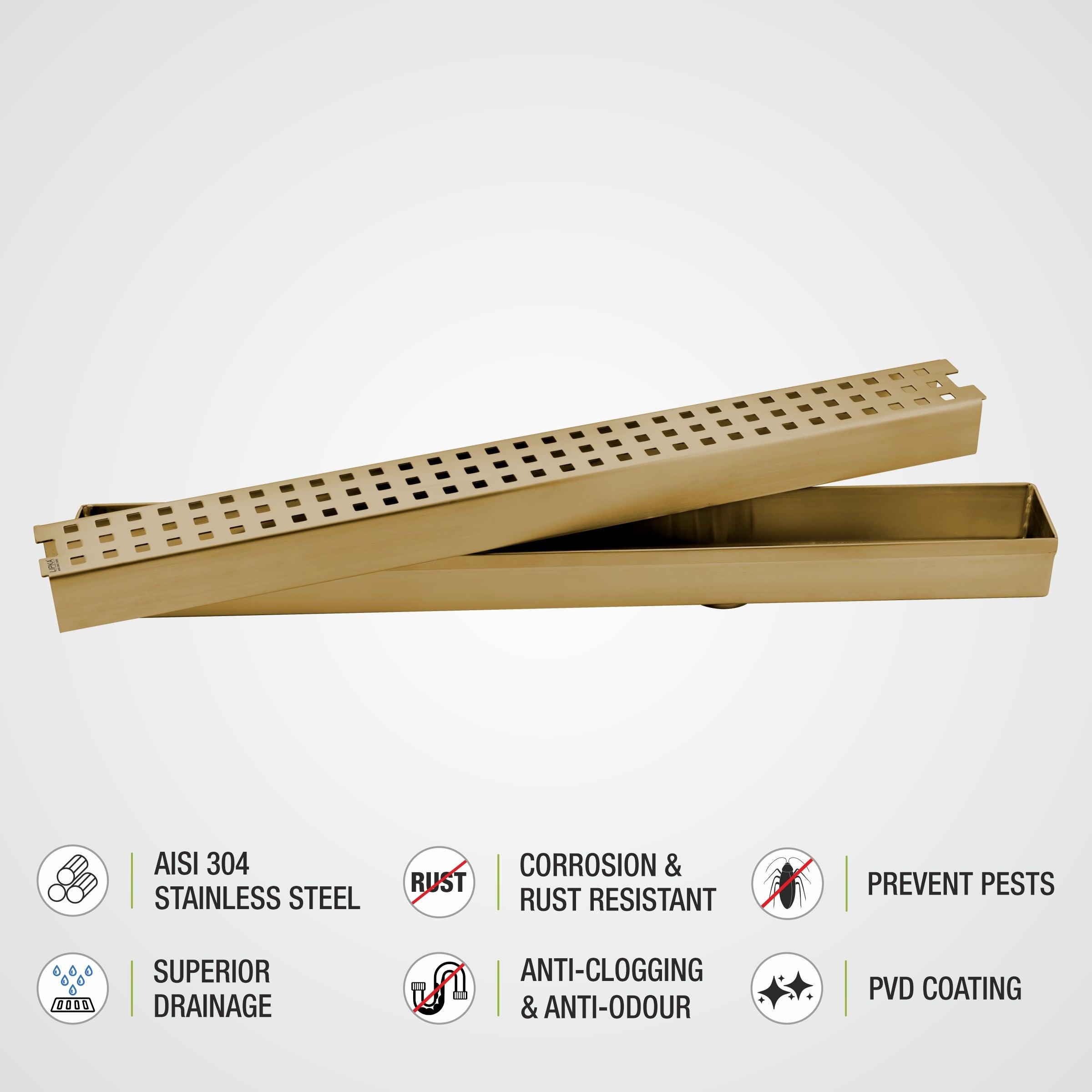 Palo Shower Drain Channel - Yellow Gold (24 x 2 Inches) features