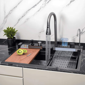 Piano Waterfall Kitchen Sink (30 x 18 x 9 inches) with Pull-out Mixer Faucet & RO Tap - LIPKA - Lipka Home