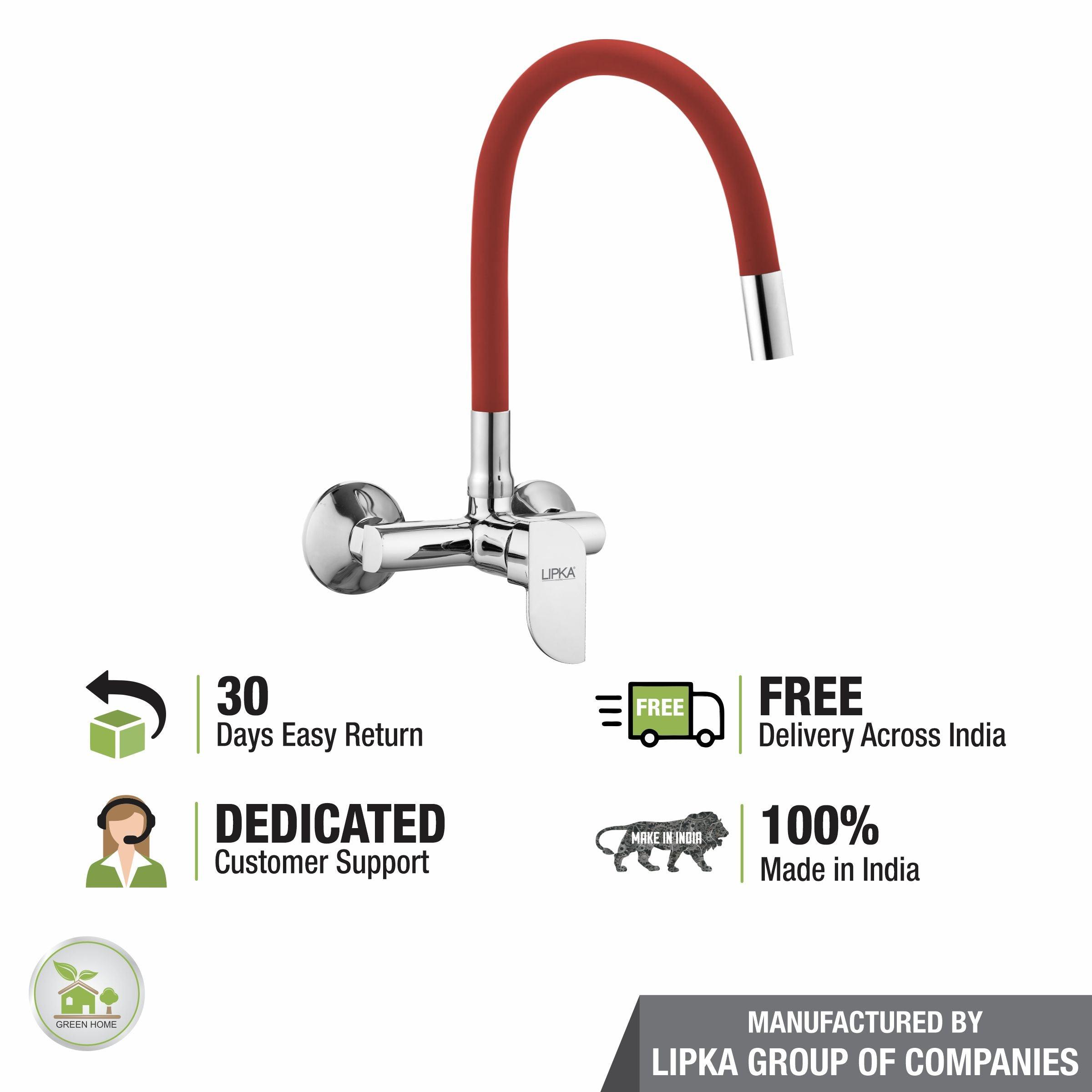 Arise Single Lever Sink Mixer with Red Flexible Silicone Spout (20 Inches) - LIPKA - Lipka Home