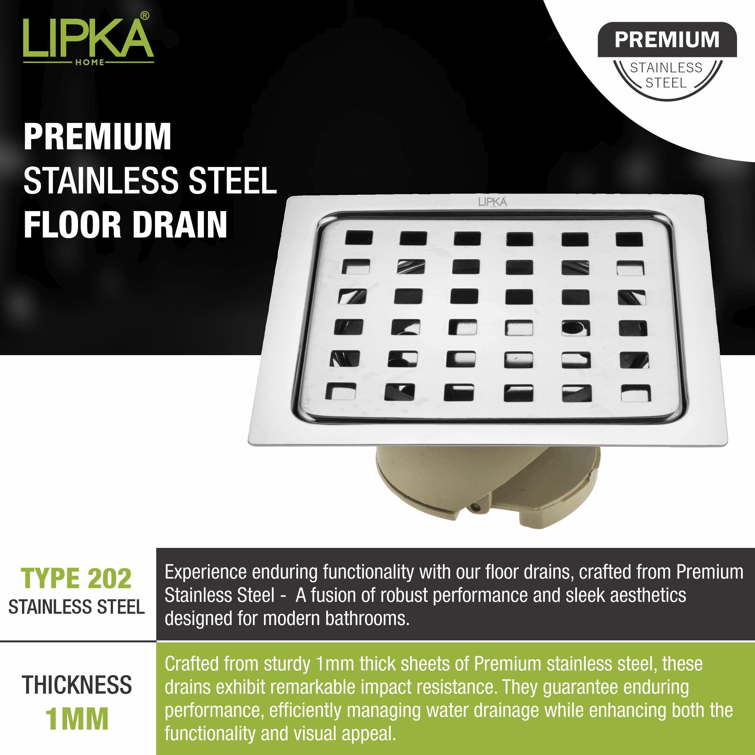 Square Jal Floor Drain (5 x 5 Inches) with Wide PVC Cockroach Trap - LIPKA - Lipka Home