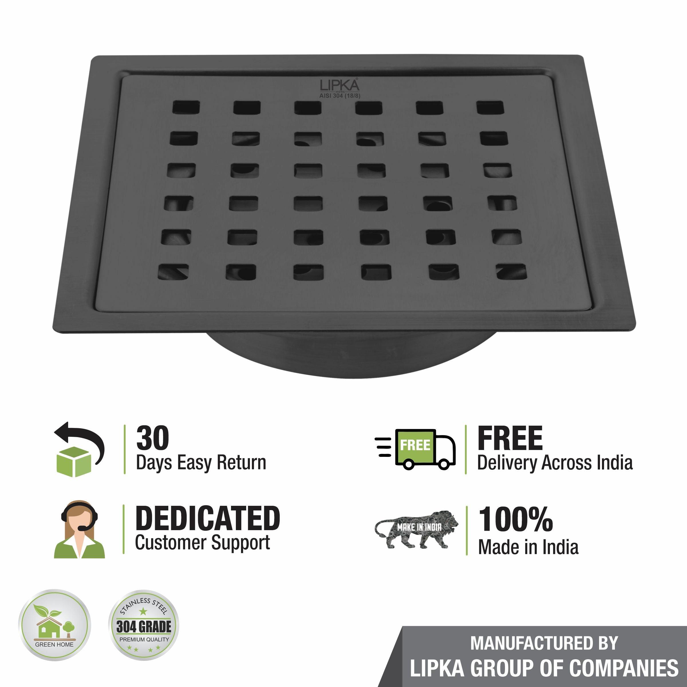 Red Exclusive Square Flat Cut Floor Drain in Black PVD Coating (6 x 6 Inches) with Cockroach Trap - LIPKA - Lipka Home