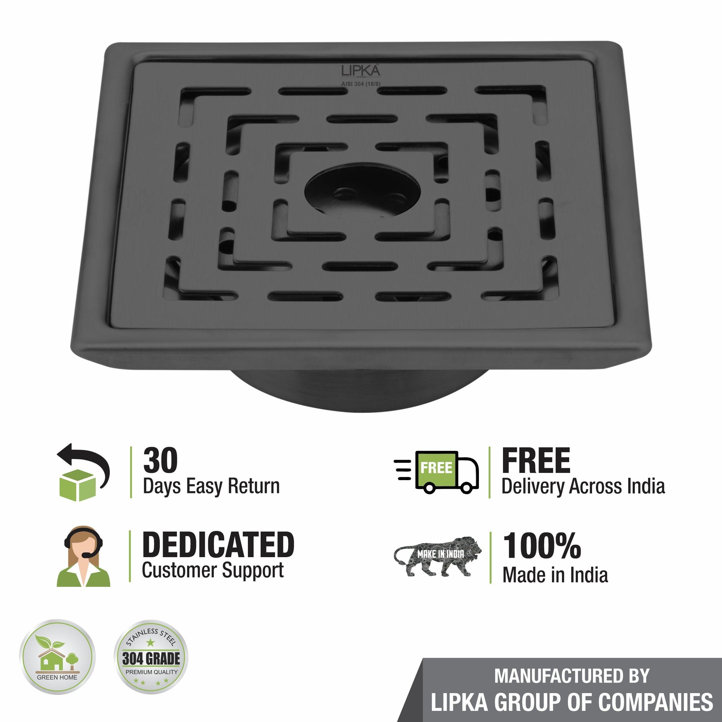 Orange Exclusive Square Floor Drain in Black PVD Coating (5 x 5 Inches) with Hole & Cockroach Trap - LIPKA - Lipka Home
