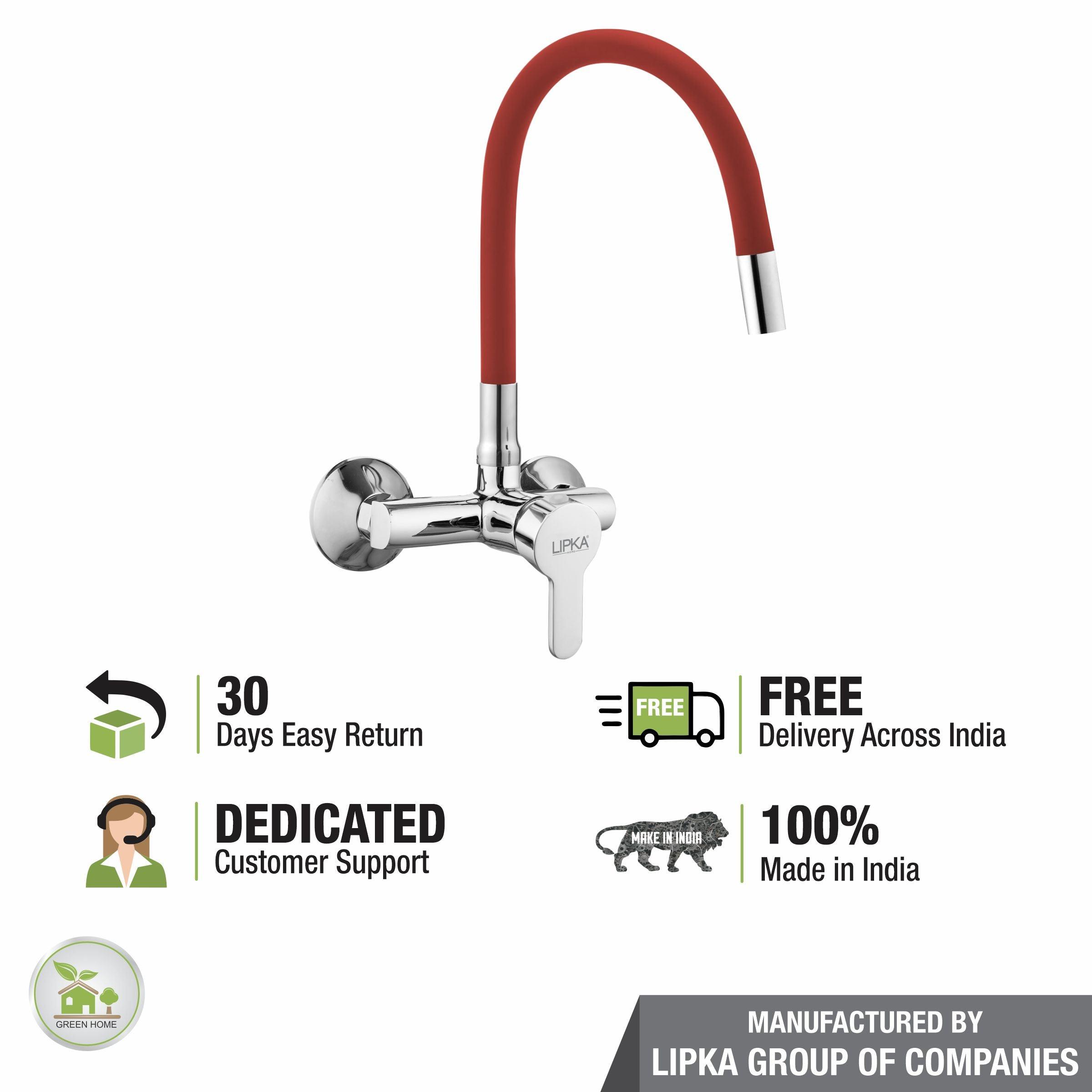 Virgo Single Lever Sink Mixer with Red Flexible Silicone Spout (20 Inches) - LIPKA - Lipka Home