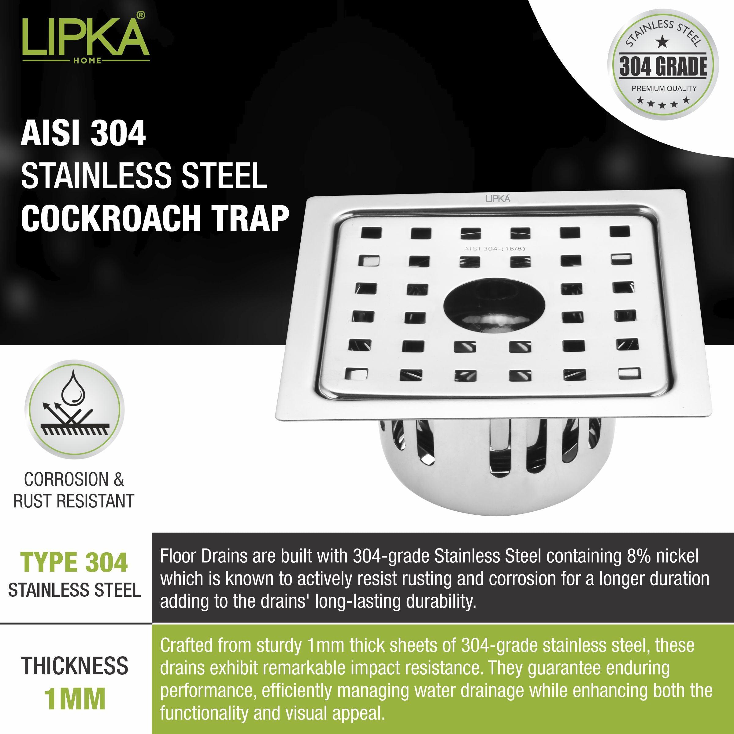 Agni Square Floor Drain (5 x 5 Inches) with Hole and Cockroach Trap- LIPKA - Lipka Home