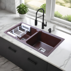 Choco Brown Quartz Double Bowl Kitchen Sink (37 x 18 x 9 Inches) - LIPKA - Lipka Home