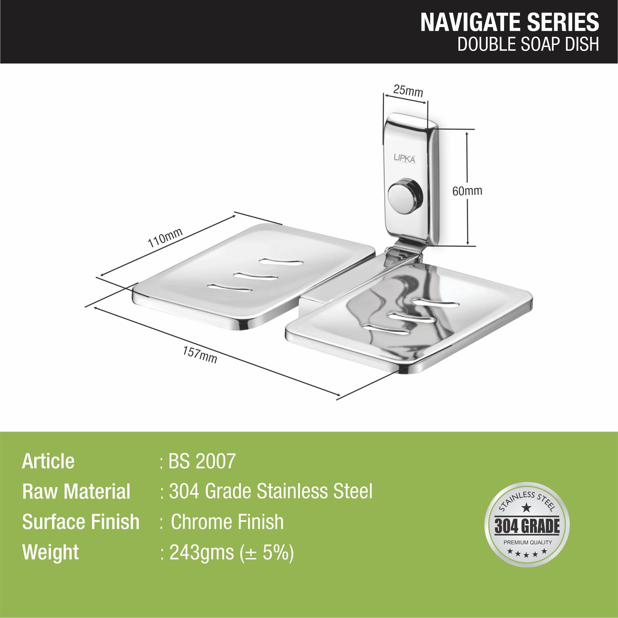Navigate Double Soap Dish (304-SS) size and dimension