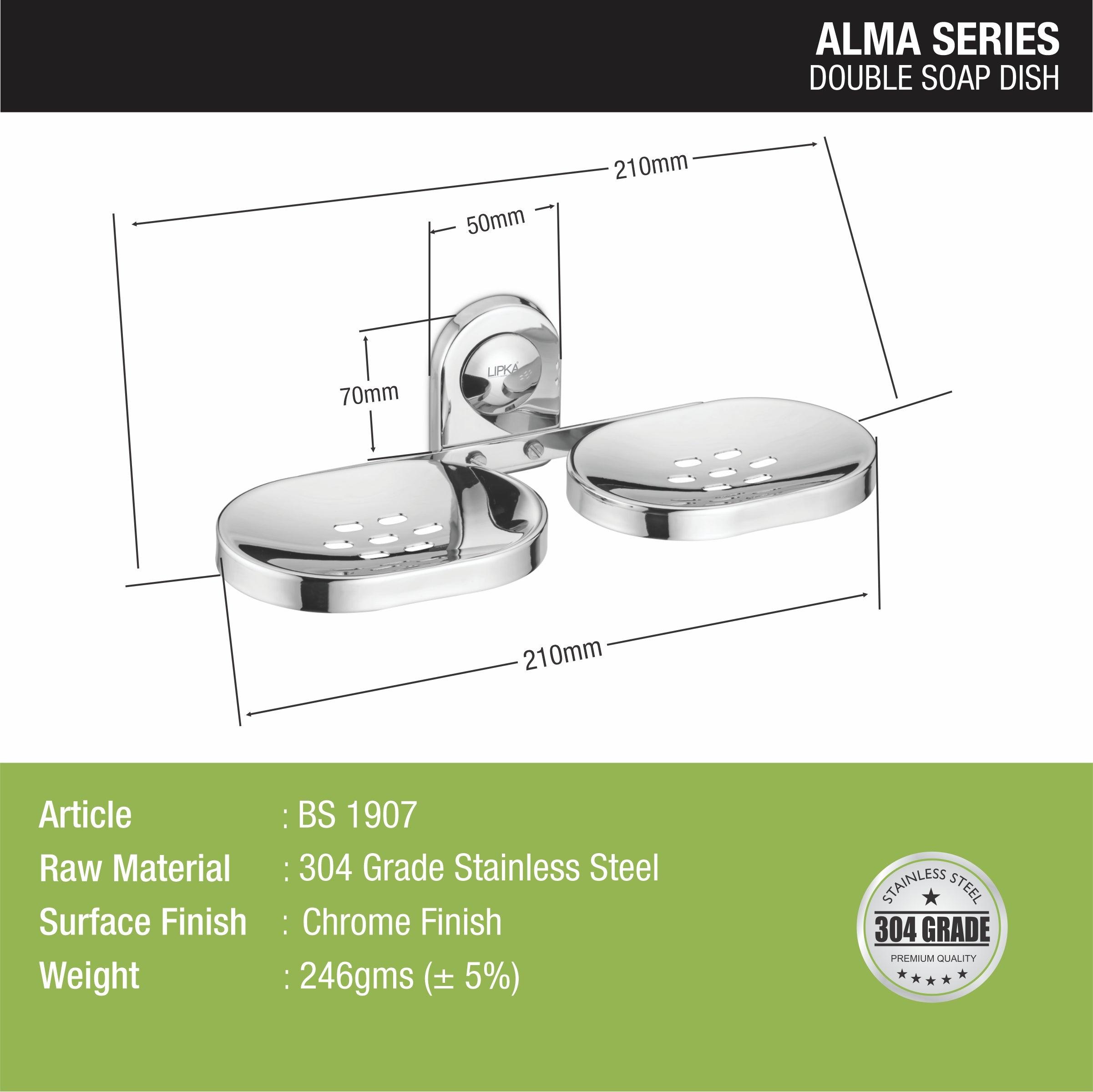 Alma Double Soap Dish (304-SS) size and measurement 