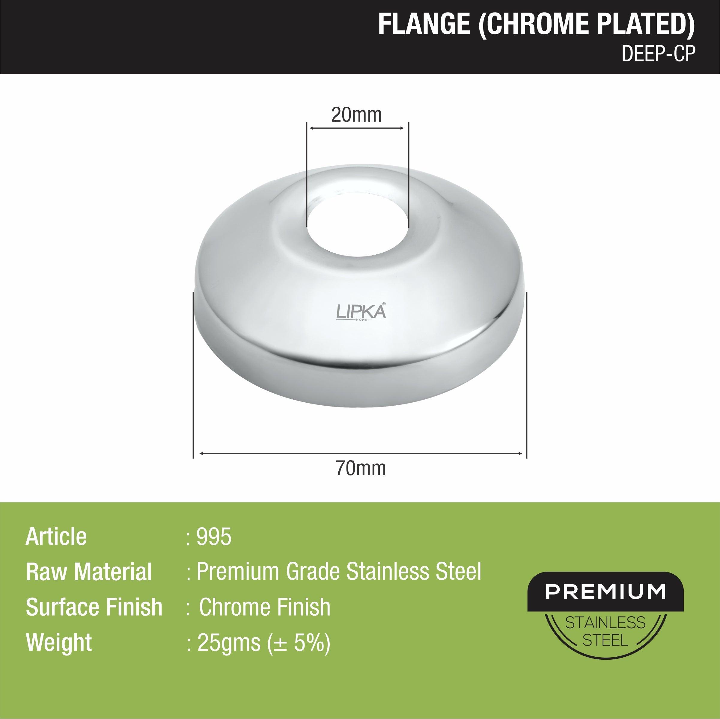 Deep Flange (Chrome Plated) sizes and dimensions