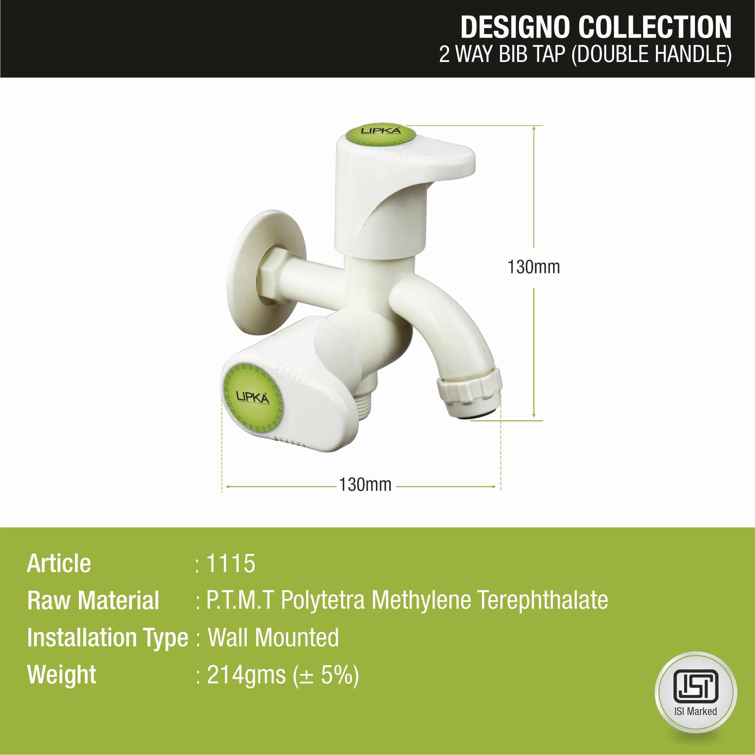 Designo Two Way Bib Tap PTMT Faucet (Double Handle) sizes and dimensions