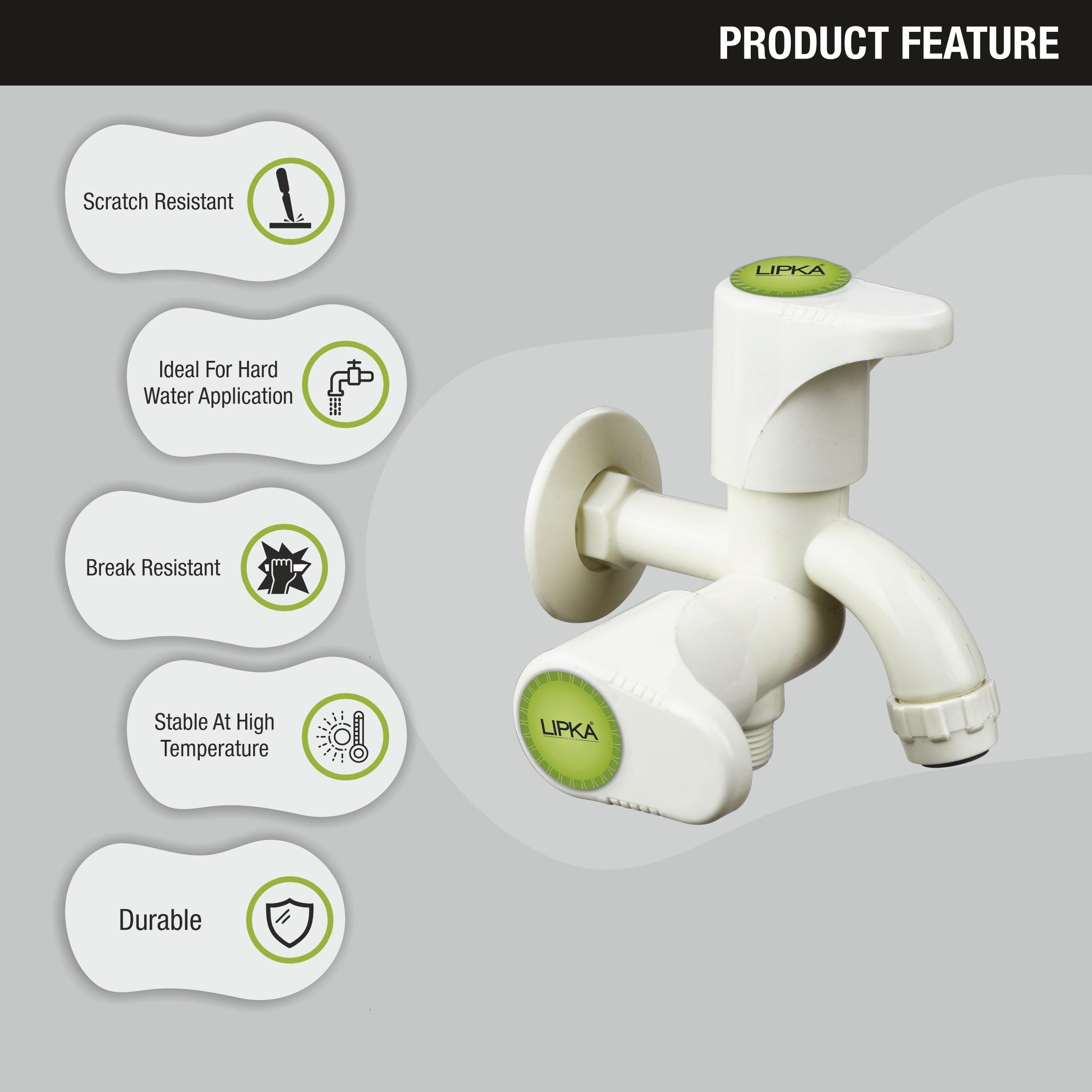 Designo Two Way Bib Tap PTMT Faucet (Double Handle) features