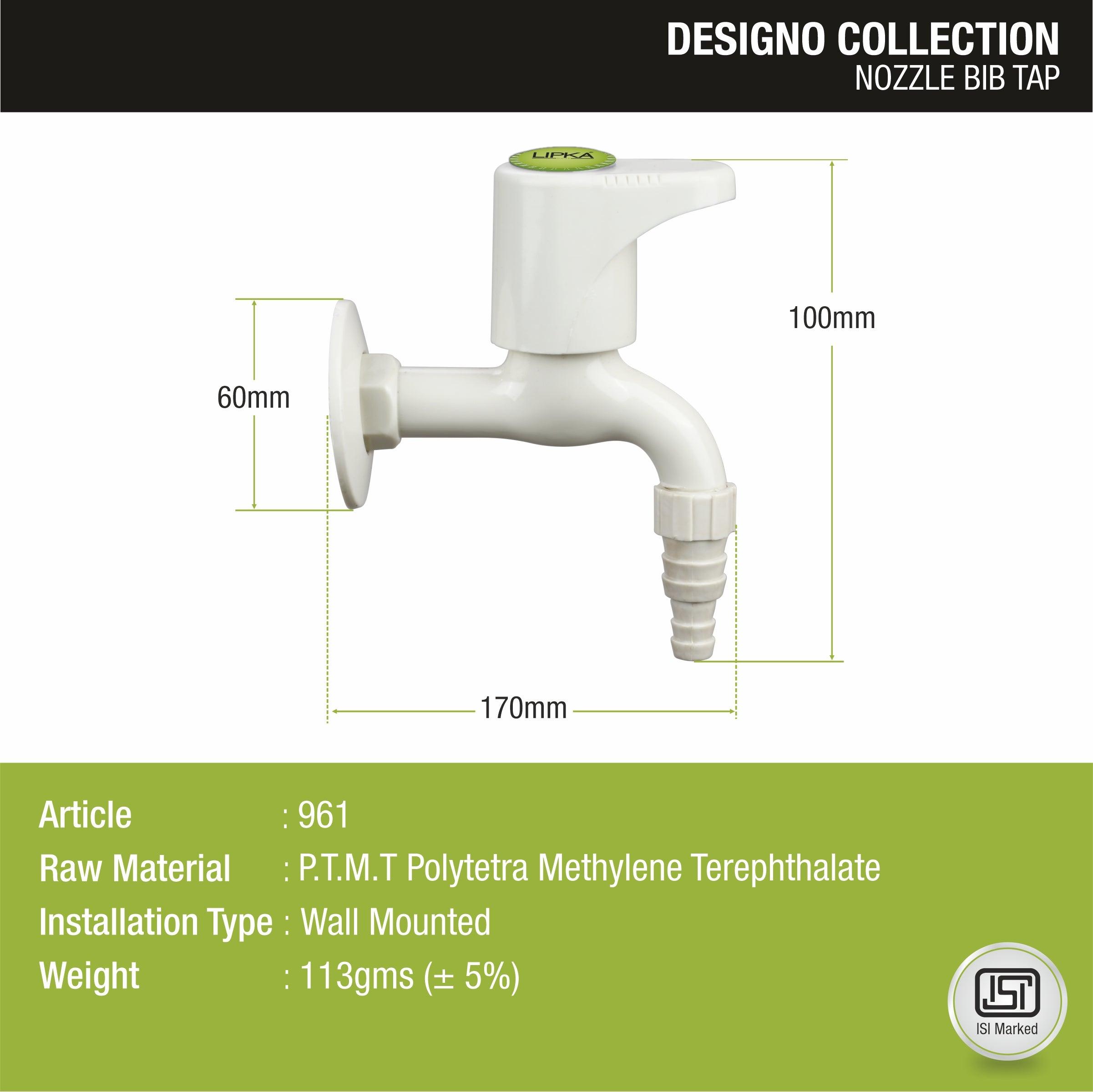 Designo Nozzle Bib Tap PTMT Faucet sizes and dimensions