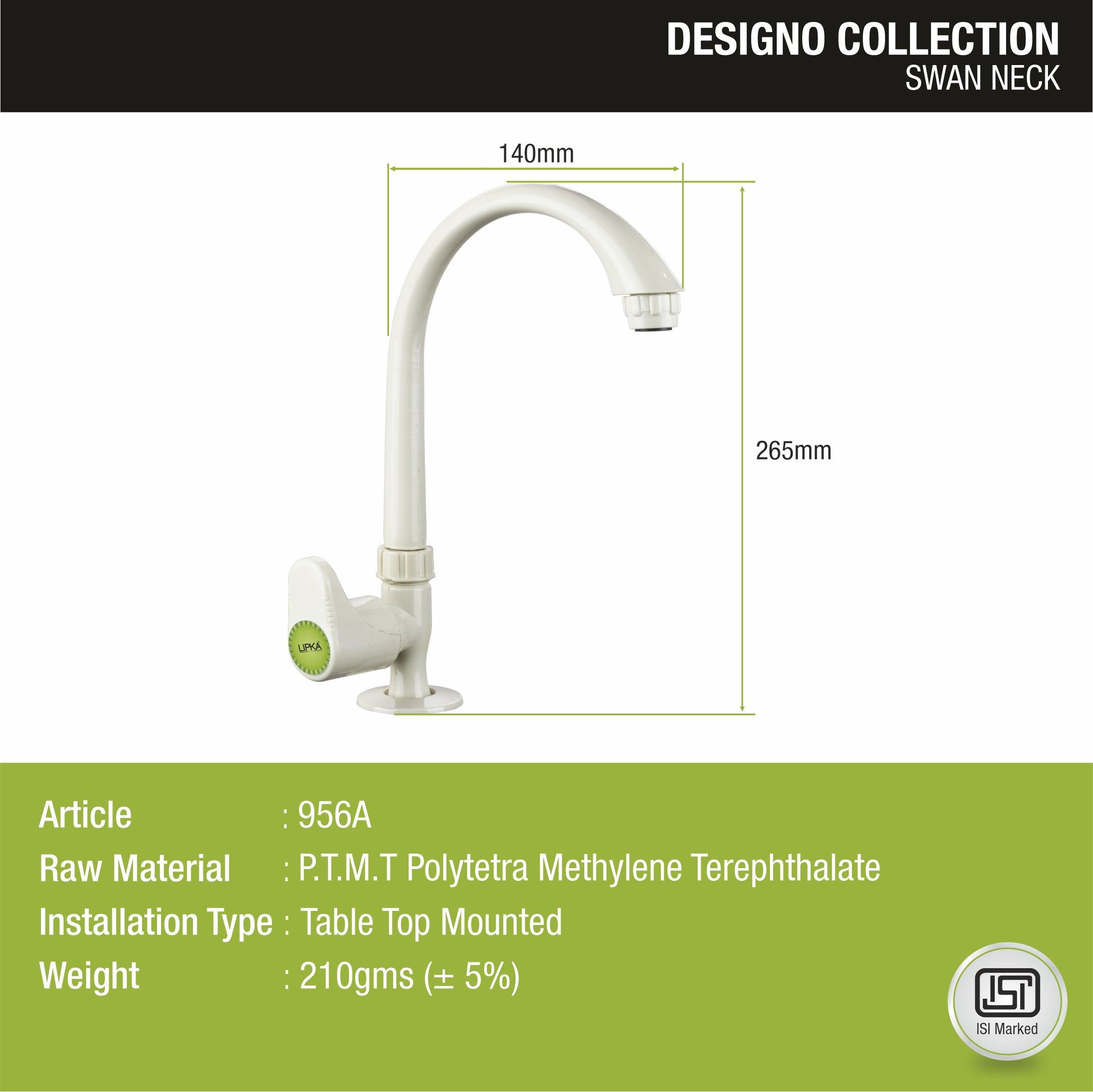 Designo PTMT Swan Neck Faucet sizes and dimensions