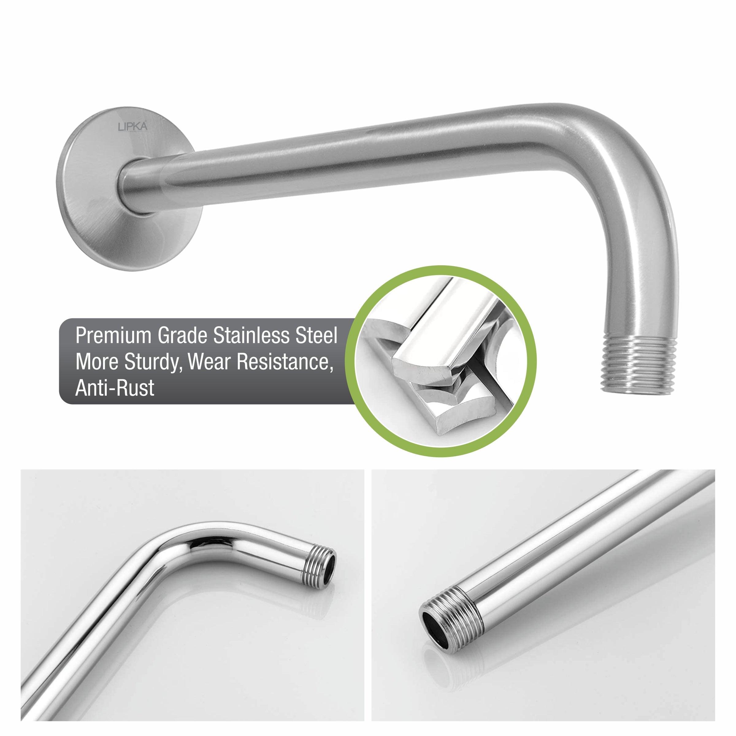 Full Bend Round Shower Arm (12 Inches) premium stainless steel