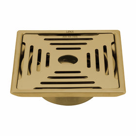 Green Exclusive Square Floor Drain in Yellow Gold PVD Coating (6 x 6 Inches) with Hole & Cockroach Trap - LIPKA - Lipka Home
