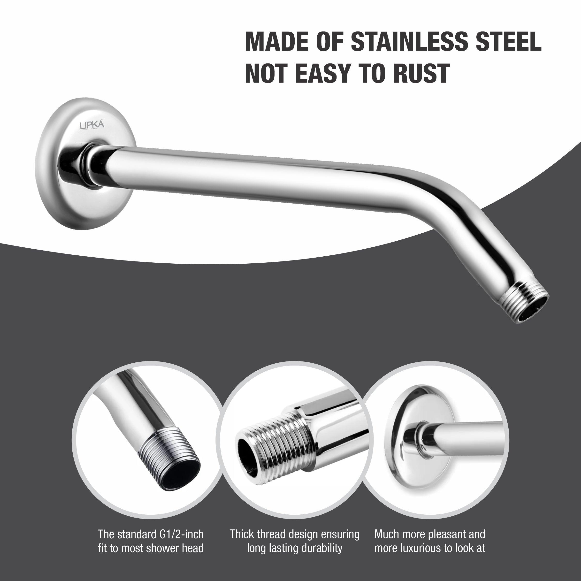 Half Bend Round Shower Arm (15 Inches) stainless steel