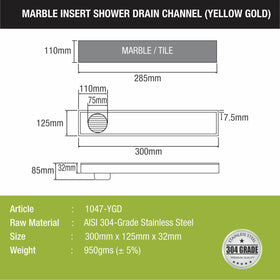 Marble Insert Shower Drain Channel - Yellow Gold (12 x 5 Inches) - LIPKA - Lipka Home