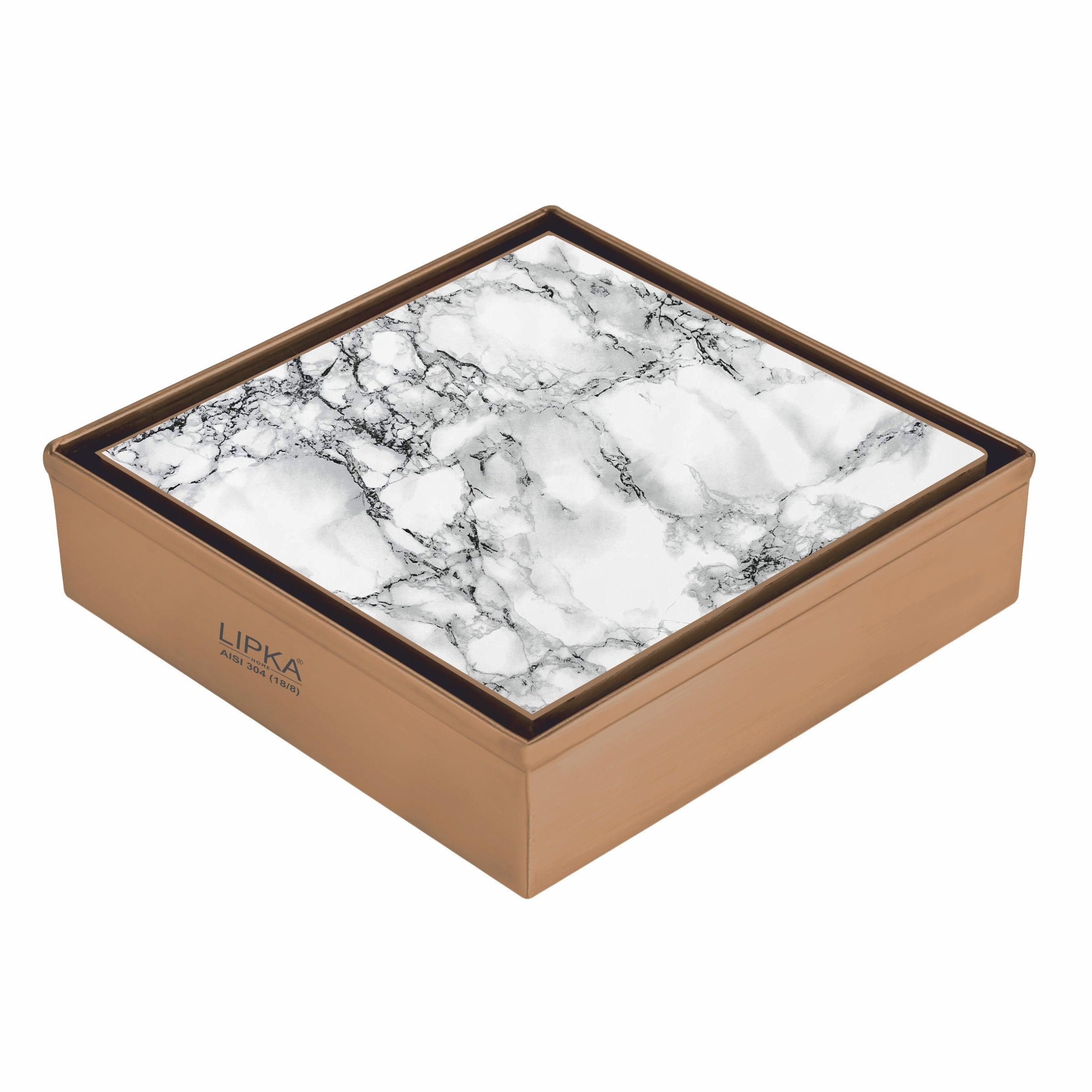 Marble Insert Square Floor Drain - Antique Copper (6 x 6 Inches)