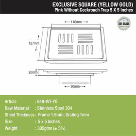 Pink Exclusive Square Floor Drain in Yellow Gold PVD Coating (5 x 5 Inches) - LIPKA - Lipka Home