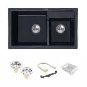 Black Quartz Double Bowl Kitchen Sink (34 x 20 x 9 Inches) - LIPKA - Lipka Home