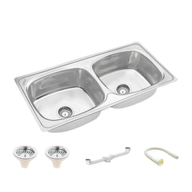 Round Double Bowl 304-Grade Kitchen Sink (37 x 18 x 8 Inches) - LIPKA - Lipka Home
