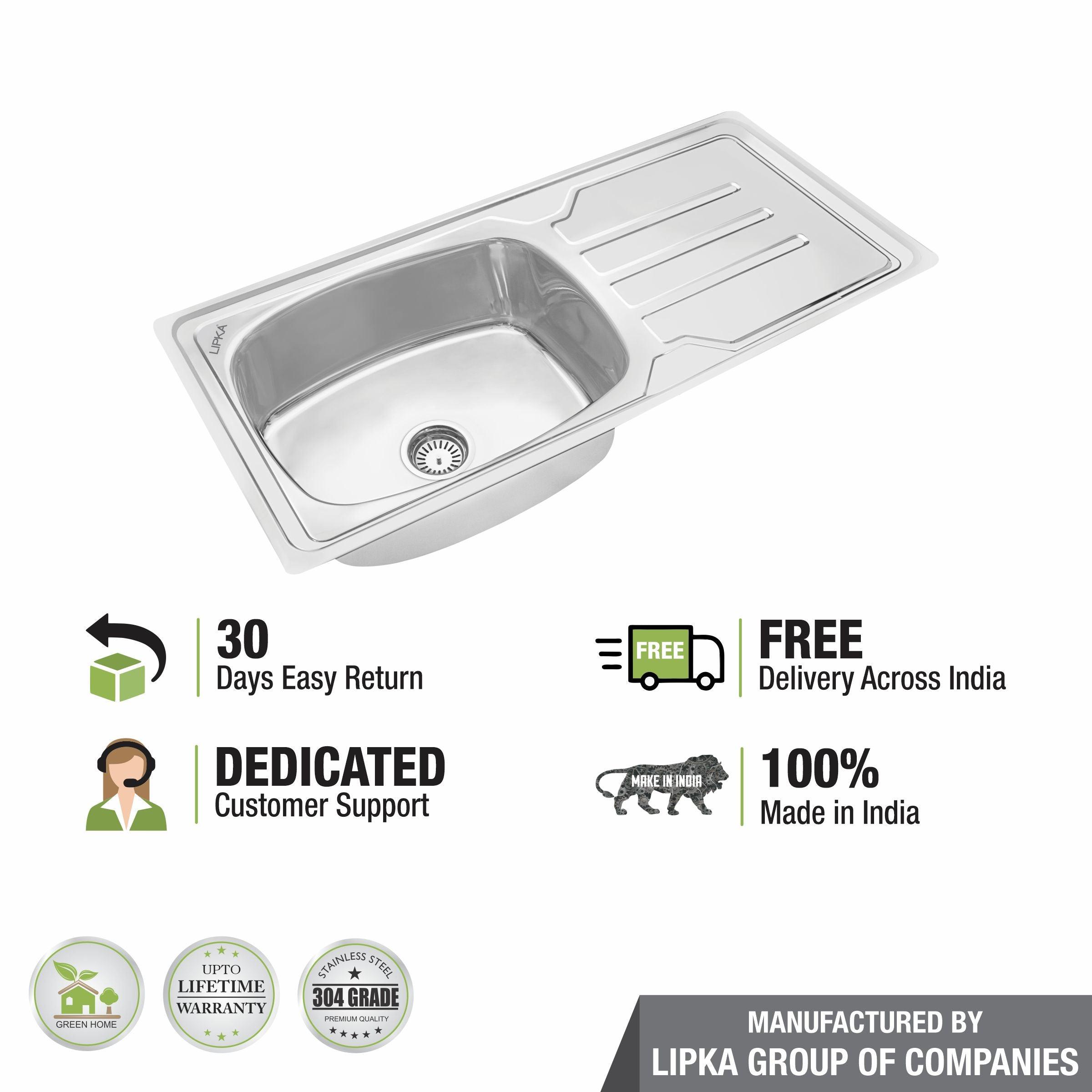 Round Single Bowl 304-Grade Kitchen Sink with Drainboard (42 x 20 x 9 Inches) - LIPKA - Lipka Home