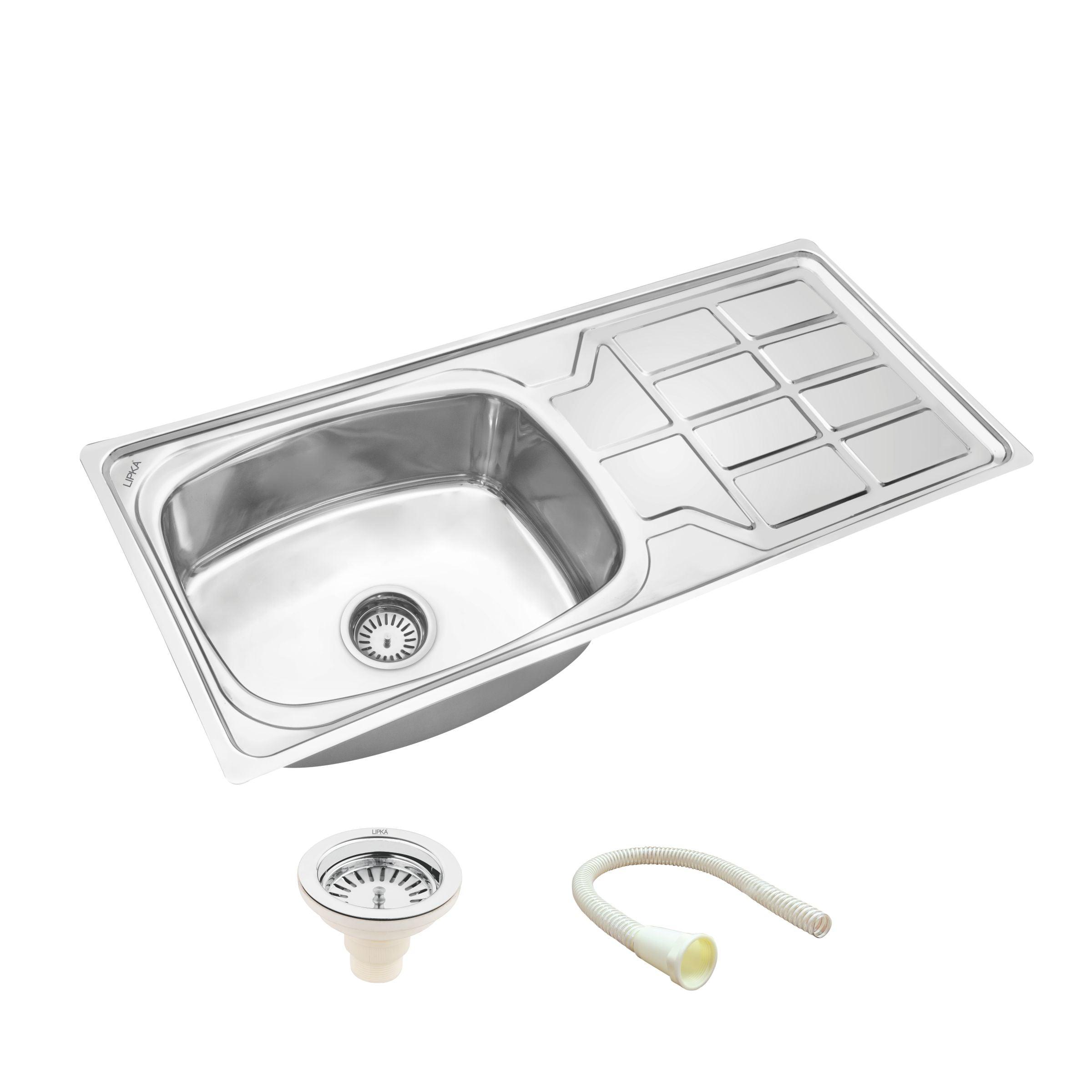 Round Single Bowl 304-Grade Kitchen Sink with Drainboard (45 x 20 x 9 Inches) - LIPKA - Lipka Home