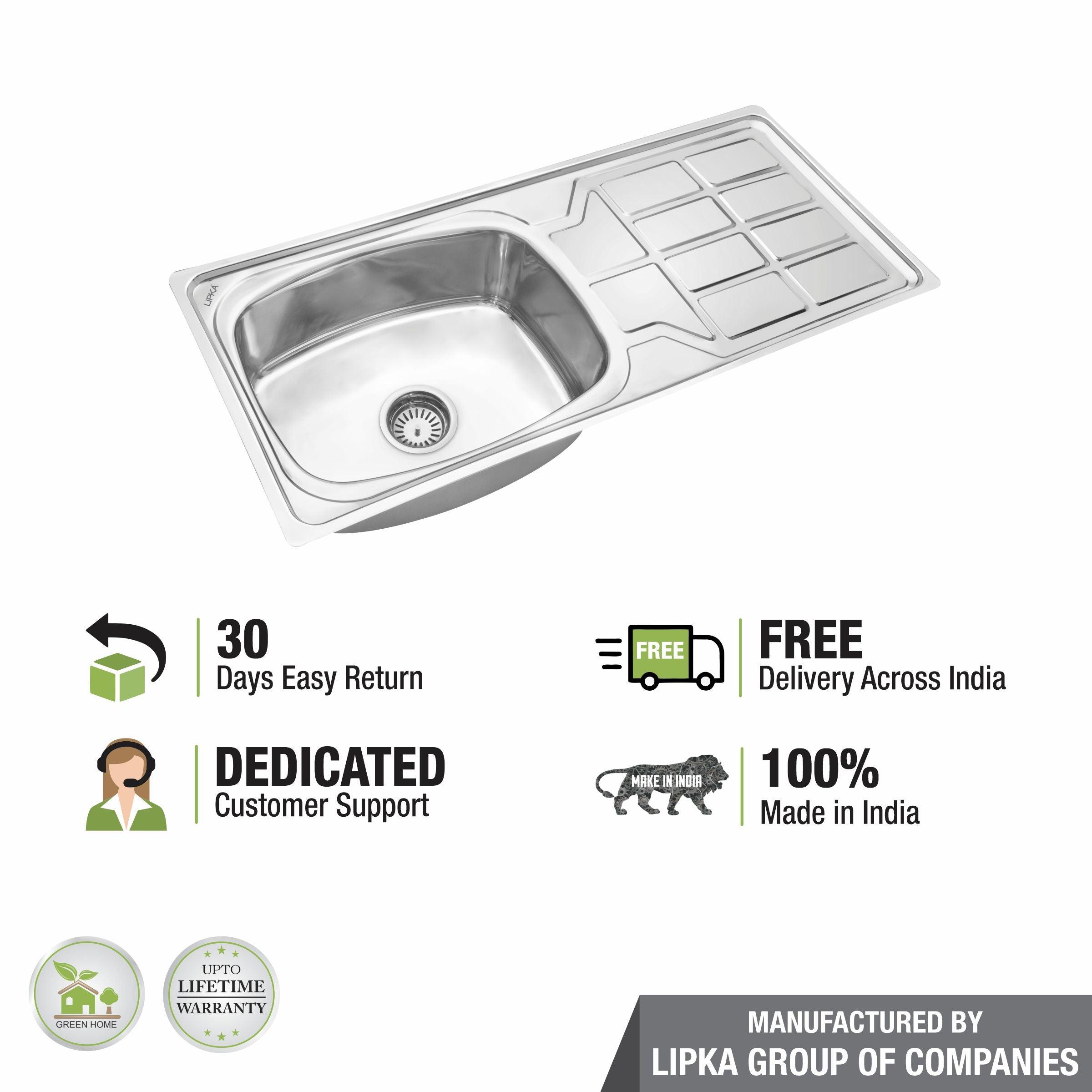 Round Single Bowl Kitchen Sink with Drainboard (45 x 20 x 9 Inches) - LIPKA - Lipka Home