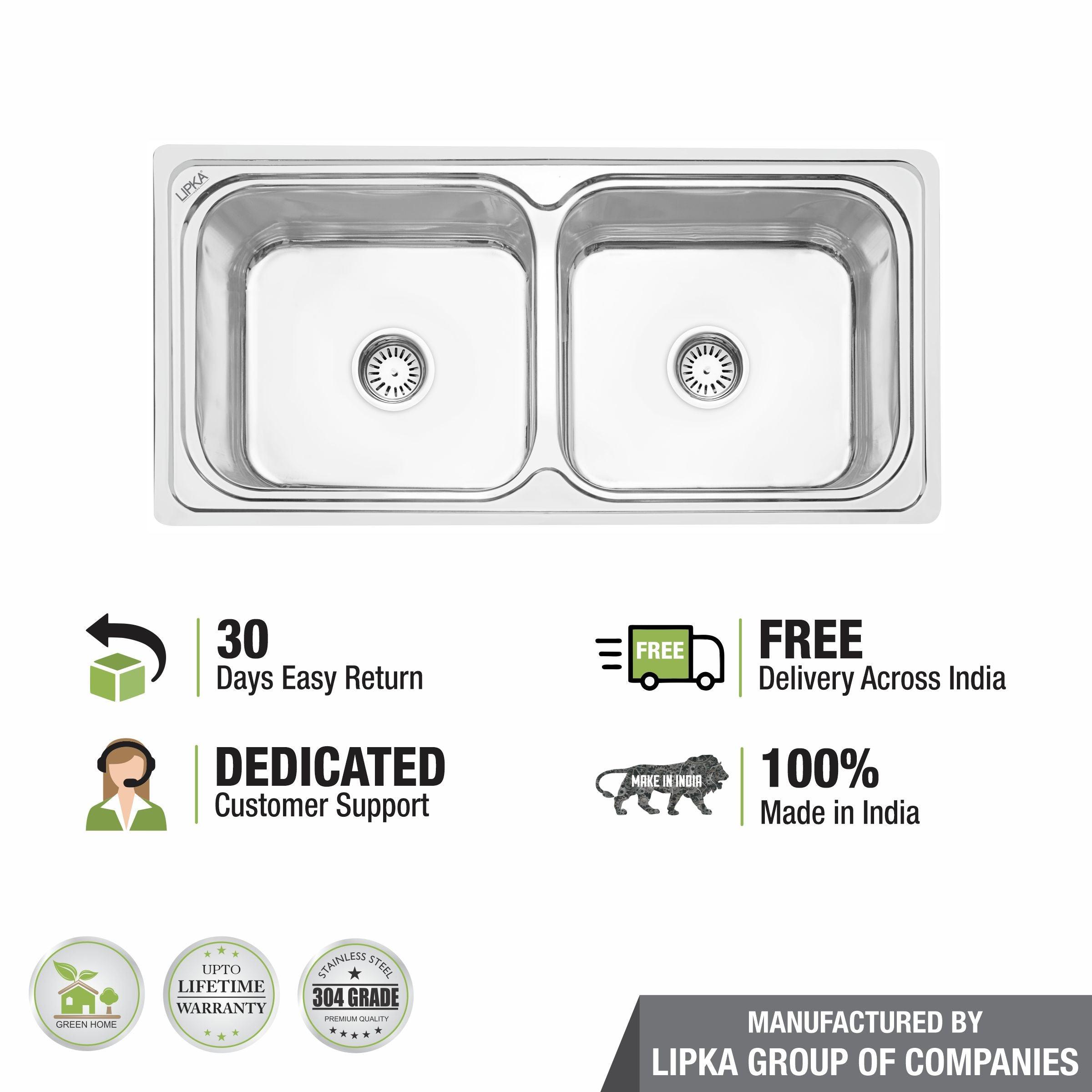 Square Double Bowl 304-Grade Kitchen Sink (37 x 18 x 8 Inches) - LIPKA - Lipka Home