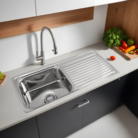 Square Single Bowl Kitchen Sink with Drainboard (37 x 18 x 8 Inches) - LIPKA - Lipka Home