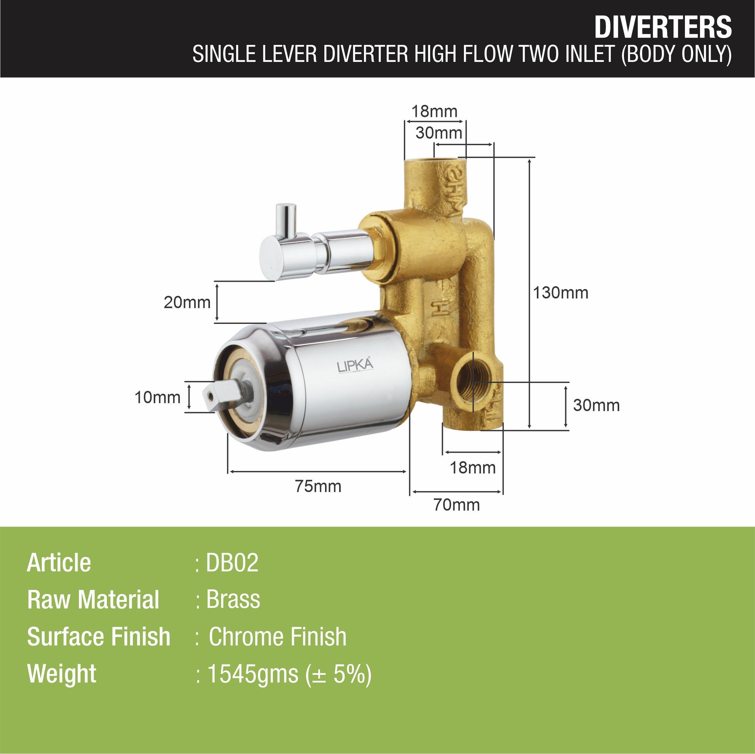 2-inlet Single Lever High-Flow Diverter (Only Body) sizes and dimensions