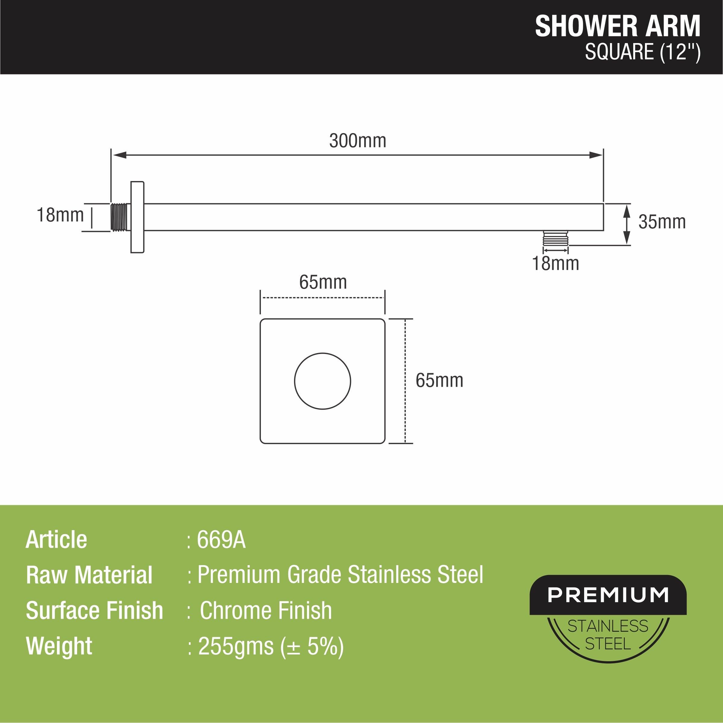 Square Shower Arm (12 Inches) sizes and dimensions
