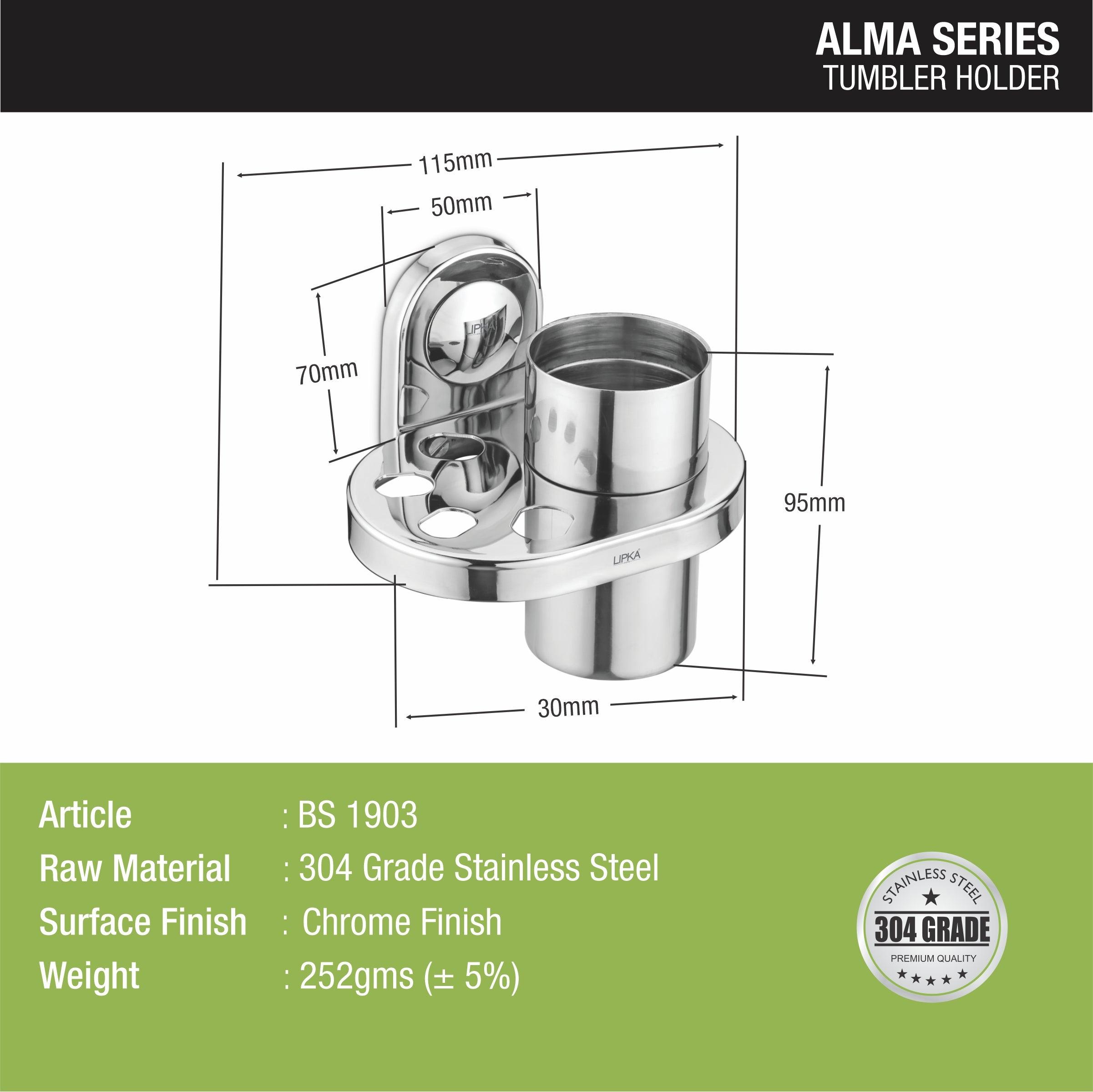 Alma Tumbler Holder (304-Grade SS) size and measurement 
