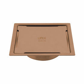 Yellow Exclusive Square Flat Cut Floor Drain in Antique Copper PVD Coating (5 x 5 Inches) with Cockroach Trap - LIPKA - Lipka Home