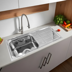 Square Single Bowl Kitchen Sink with Drainboard (45 x 20 x 9 Inches) - LIPKA - Lipka Home