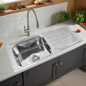 Square Single Bowl 304-Grade Kitchen Sink with Drainboard (42 x 20 x 9 Inches) - LIPKA - Lipka Home