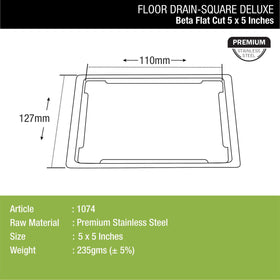 Beta Deluxe Square Flat Cut Floor Drain (5 x 5 Inches) - LIPKA - Lipka Home