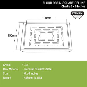 Charlie Deluxe Square Floor Drain (6 x 6 Inches) - LIPKA - Lipka Home
