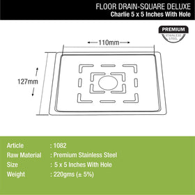 Charlie Deluxe Square Flat Cut Floor Drain (5 x 5 Inches) with Hole - LIPKA - Lipka Home